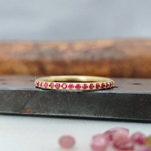 Ruby ring. 14K yellow gold ring set with 38 Rubys. Eternity Ruby ring. Handmade